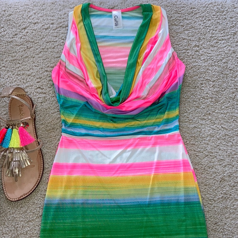 Striped, Draped Neck Fitted Dress - Picture 12 of 16